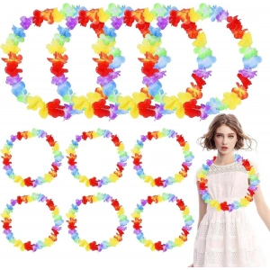 Hawaii Çiçekli Boyun Kolyesi - Renkli Tropikal Parti Leisi 12 Adet