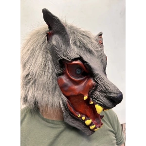 Kafaya Tam Geçmeli Lateks Dişli Ağzı Açık Kurt Maskesi