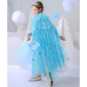 Karlar Ülkesi Elsa Frozen Mavi Pelerin 80 Cm Kar Desenli Çocuk Pelerini Taç Hariç