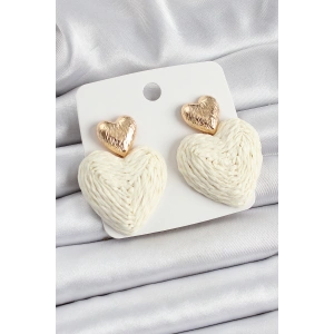 Krem Kalp Figürlü Hasır Örgü Model Gold Renk Kadın Küpe