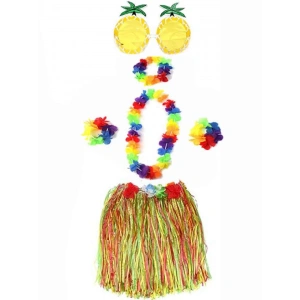 Luau Aloha Hawaii Etek Ananas Şekilli Gözlük Hawaii Kolye Renkli Taç ve 2 Adet Bileklik Seti