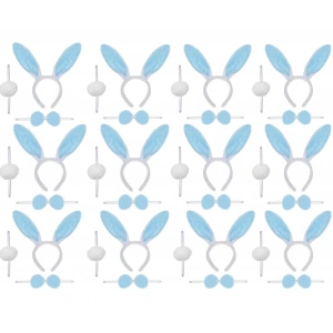 Mavi Tavşan Kostüm Seti – Taç Papyon Ponpon 12 li Paket