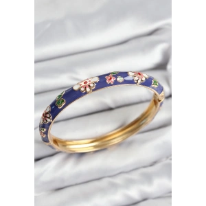 Mineli Pirinç Mor Çiçek Motifli Gold Kadın Kelepçe