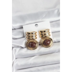Pirinç Gold Kahverengi Renk Vintage Kadın Küpe