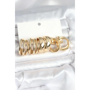 Pirinç Gold Renk 3 Çift Vintage Kadın Küpe Seti