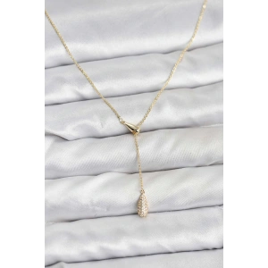 Pirinç Gold Renk Asansörlü Damla Model Kadın Kolye