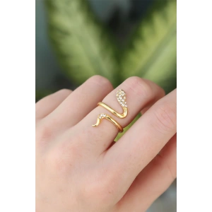 Pirinç Gold Renk Ayarlanabilir Zirkon Taşlı Yılan Yüzük