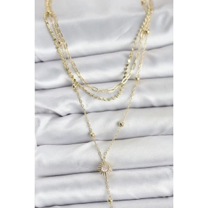 Pirinç Gold Renk Güneş Model Detaylı 3lü Kombin Y Kadın Kolye