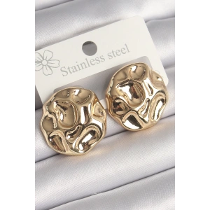 Pirinç Gold Renk İşlemeli Daire Plaka Model Kadın Küpe