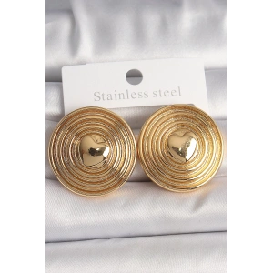 Pirinç Gold Renk Kalp İşlemeli Daire Plaka Model Kadın Küpe