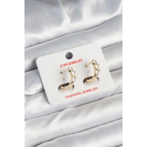 Pirinç Gold Renk Kalpli Zirkon Taşlı Kadın Küpe