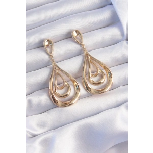 Pirinç Gold Renk Kıvrımlı Damla Görünüm Sallantılı Küpe