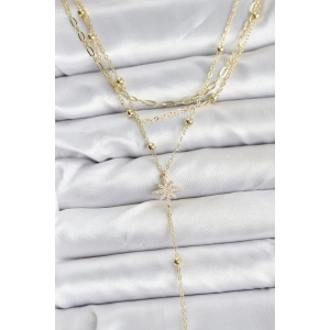 Pirinç Gold Renk Kutup Yıldızı Detaylı 3lü Kombin Kadın Kolye