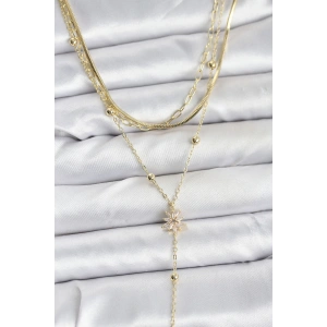 Pirinç Gold Renk Kutup Yıldızı Model Detaylı 3lü Kombin Y Kadın Kolye