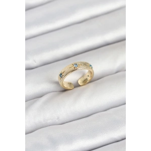 Pirinç Gold Renk Mavi Zirkon Taşlı Kutup Yıldızı Model Kadın Yüzük