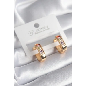 Pirinç Gold Renk Renkli Zirkon Taşlı Kadın Küpe