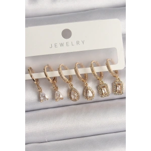 Pirinç Gold Renk Sallantı Zirkon Taşı Damla Model Kadın Küpe Seti