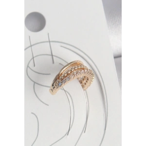 Pirinç Gold Renk Zirkon Taşlı 3Lü Sıralı Model Kadın Kıkırdak Küpe