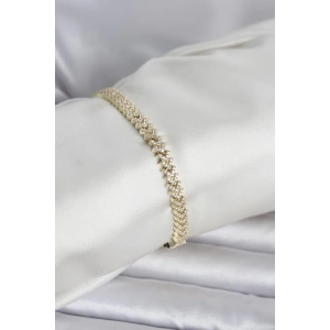 Pirinç Gold Renk Zirkon Taşlı Çavuş Model Kadın Bileklik