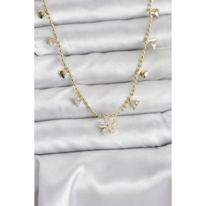 Pirinç Gold Renk Zirkon Taşlı Çiçek Model Kadın Kolye