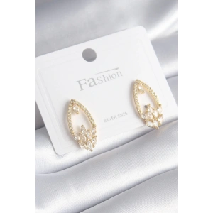 Pirinç Gold Renk Zirkon Taşlı Kadın Küpe