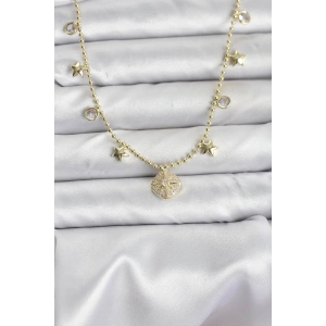 Pirinç Gold Renk Zirkon Taşlı Kutup Yıldızı Model Kadın Kolye