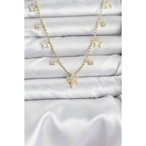 Pirinç Gold Renk Zirkon Taşlı Kutup Yıldızı Model Kadın Kolye