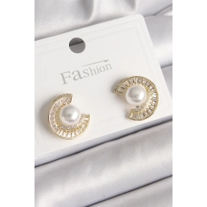 Pirinç Gold Renk Zirkon Taşlı Salyangoz Model İnci Detay Kadın Küpe