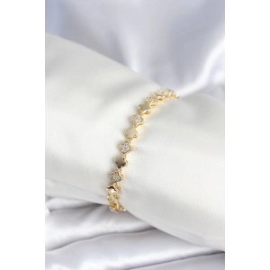 Pirinç Gold Renk Zirkon Taşlı Yonca Model Kadın Bileklik