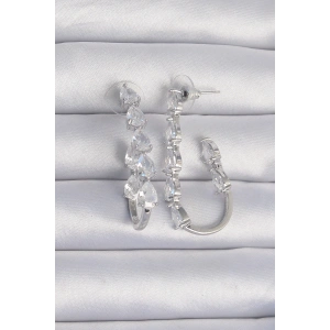 Pirinç Gümüş Renk Damla Zirkon Taş Tasarımlı Küpe