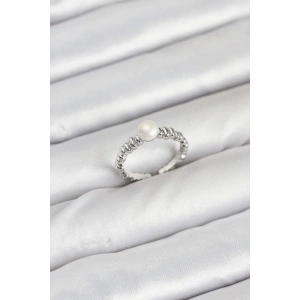 Pirinç Gümüş Renk Göbek İnci Model Kadın Yüzük