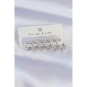 Pirinç Gümüş Renk İnce Oval Küpe Seti