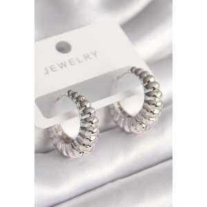 Pirinç Gümüş Renk Sarmal Halka Model Kadın Küpe