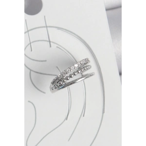 Pirinç Gümüş Renk Zirkon Taşlı 3Lü Sıralı Model Kadın Kıkırdak Küpe