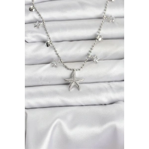 Pirinç Gümüş Renk Zirkon Taşlı Deniz Yıldızı Model Kadın Kolye