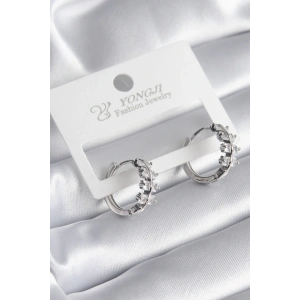 Pirinç Gümüş Renk Zirkon Taşlı Kadın Küpe