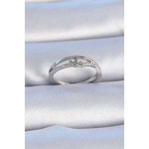 Pirinç Gümüş Renk Zirkon Taşlı Kalp Model Kadın Yüzük