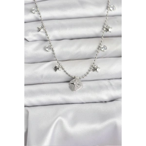 Pirinç Gümüş Renk Zirkon Taşlı Kutup Yıldızı Model Kadın Kolye