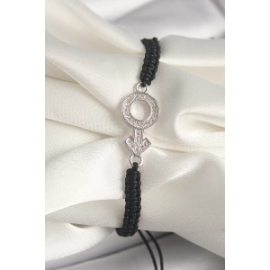 Pirinç Gümüş Renk Zirkon Taşlı Mars Figür Asansörlü Makrome Model Kadın Bileklik