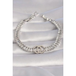 Pirinç Gümüş Renk Zirkon Taşlı Su Yolu Model VIP Seri Kadın Bileklik