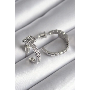 Pirinç Gümüş Renk Zirkon Taşlı Yılan Model Kadın Küpe