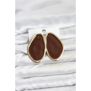 Pirinç Kahverengi Mineli Damla Model Vintage Plaka Kadın Küpe
