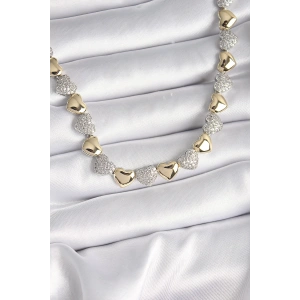 Pirinç Mix Renk Zirkon Taşlı Kalp Model VIP Exclusive Seri Kadın Kolye