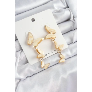 Pirinç Sedef Sallantılı Mermer Desenli Kelebek Model Gold Renk Vintage Kadın Küpe