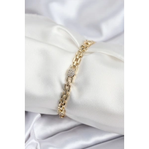 Pirinç VIP Seri Gold Renk Zincir Model Kalpli Zirkon Taşlı Kadın Bileklik