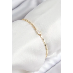 Pirinç Zirkon Taşlı Damla Model Ezme Zincir Gold Renk Kadın Bileklik
