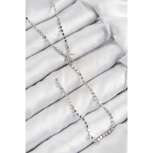 Pirinç Zirkon Taşlı Ezme Zincirli Deniz Yıldızı Model Gümüş Renk Y Kolye