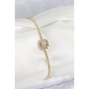 Pirinç Zirkon Taşlı Kare Model Gold Renk Kadın Bilekilk