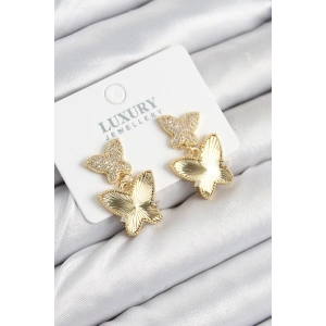 Pirinç Zirkon Taşlı Kelebek Model Gold Renk Kadın Küpe