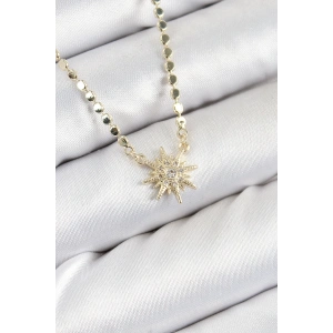Pirinç Zirkon Taşlı Kutup Yıldızı Model Ezme Zincir Gold Renk Kadın Kolye